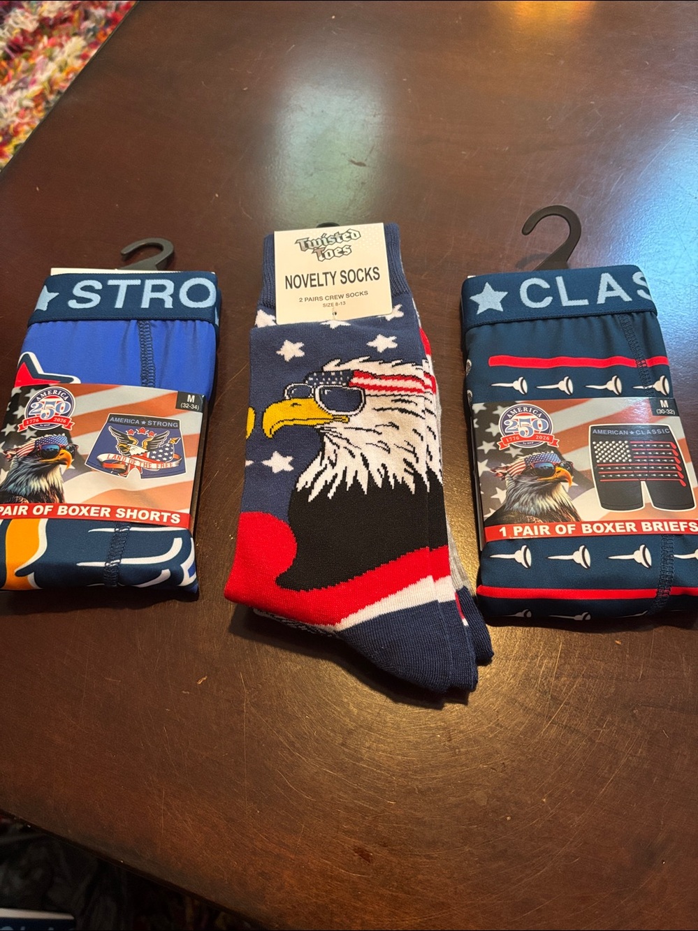 2 Pair America Strong 250 Red White & Blue Eagle & Flag Boxers & Socks NWT